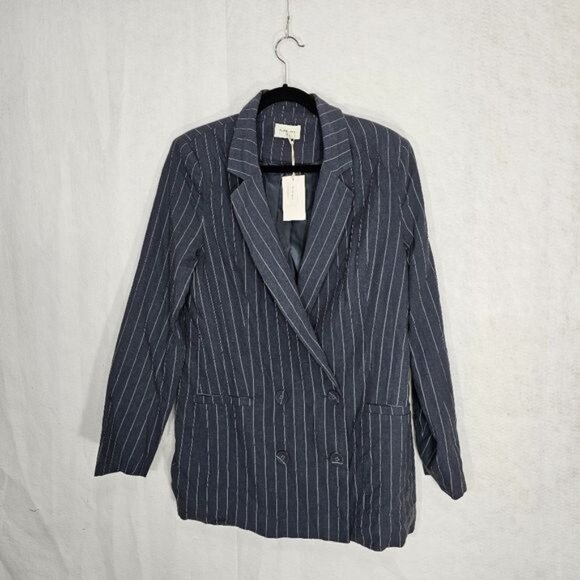 Nude Lucy The Label Navy Finley Pinstripe Overside Blazer Medium - Picture 1 of 10